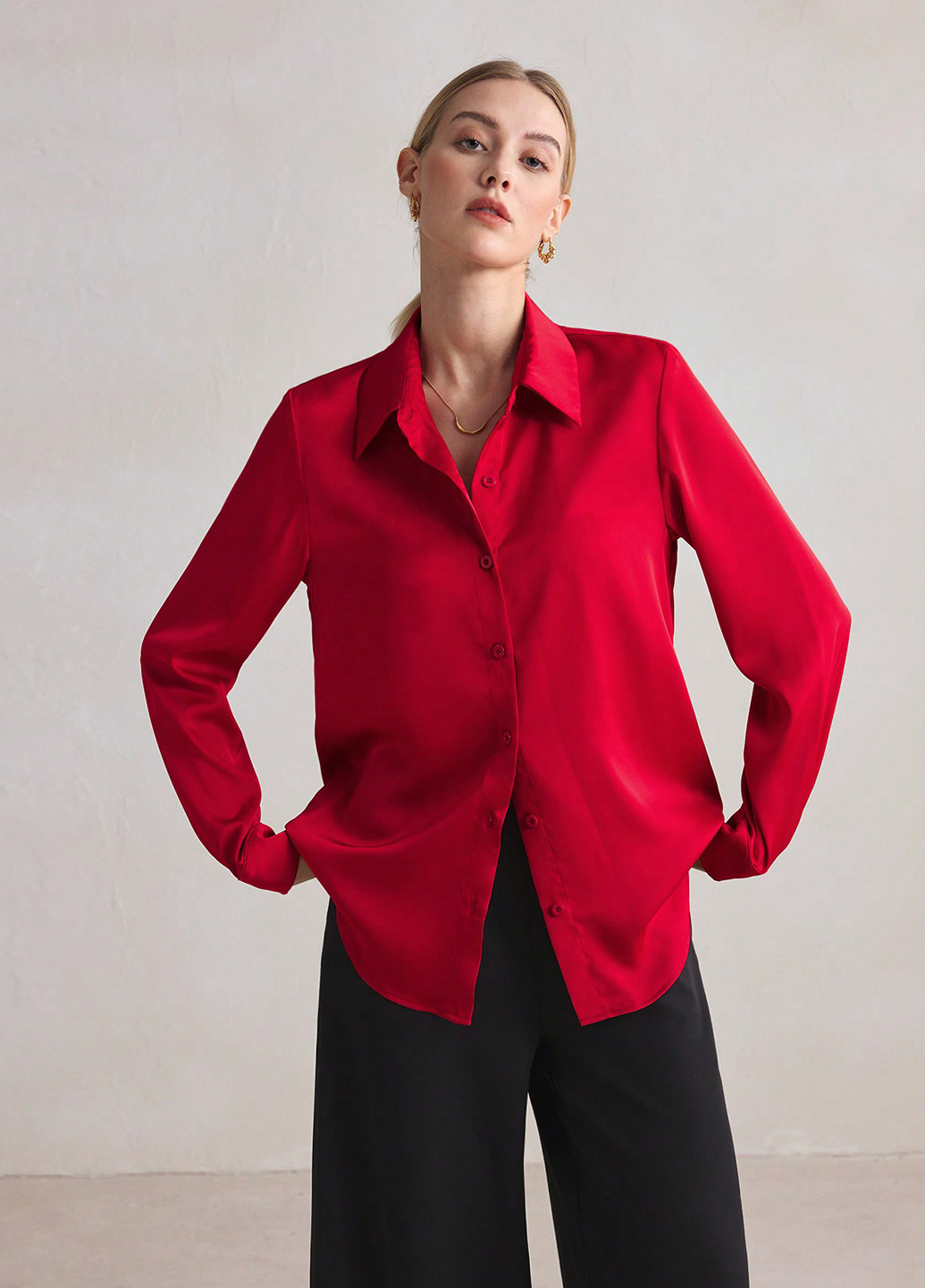 Красная кэжуал рубашка однотонная SHEIN
