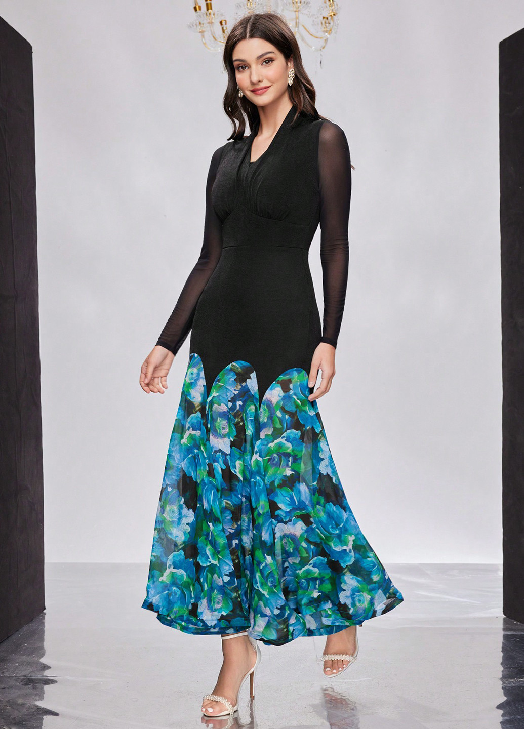 Комбинированное вечернее, кэжуал платье SHEIN с цветочным принтом