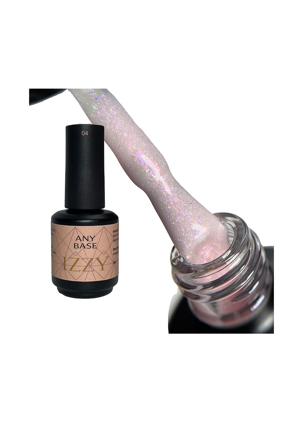 База для манікюру камуфлююча, рожева з блискітками, Any Base 04, 15 г Izzy (363030571)