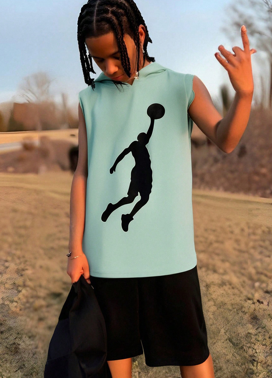 Бірюзовий літній комплект (жилет, шорти) SHEIN