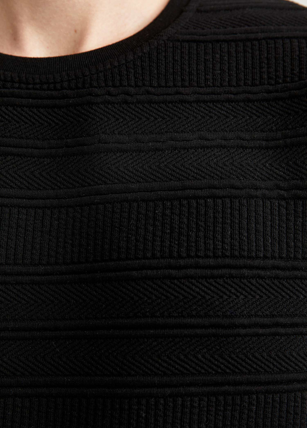 Свитшот DeFacto - Прямой крой черный кэжуал трикотаж, полиэстер - (207936636)