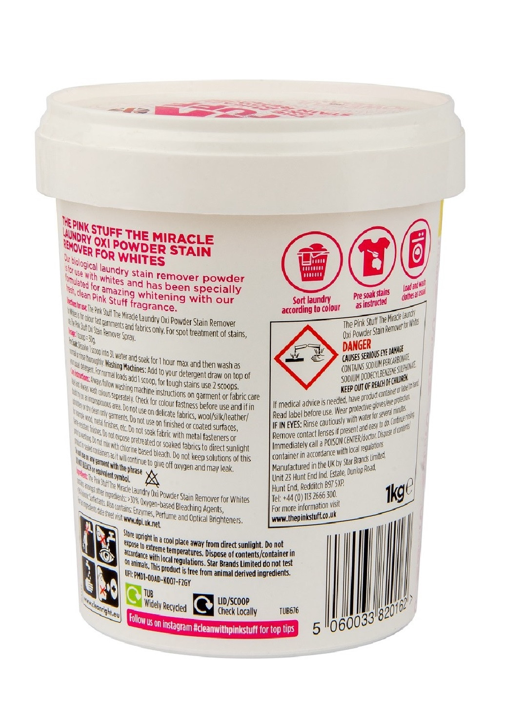 Плямовивідник для білої білизни Oxi Powder Stain Remover Whites 1 кг The Pink Stuff (252746417)