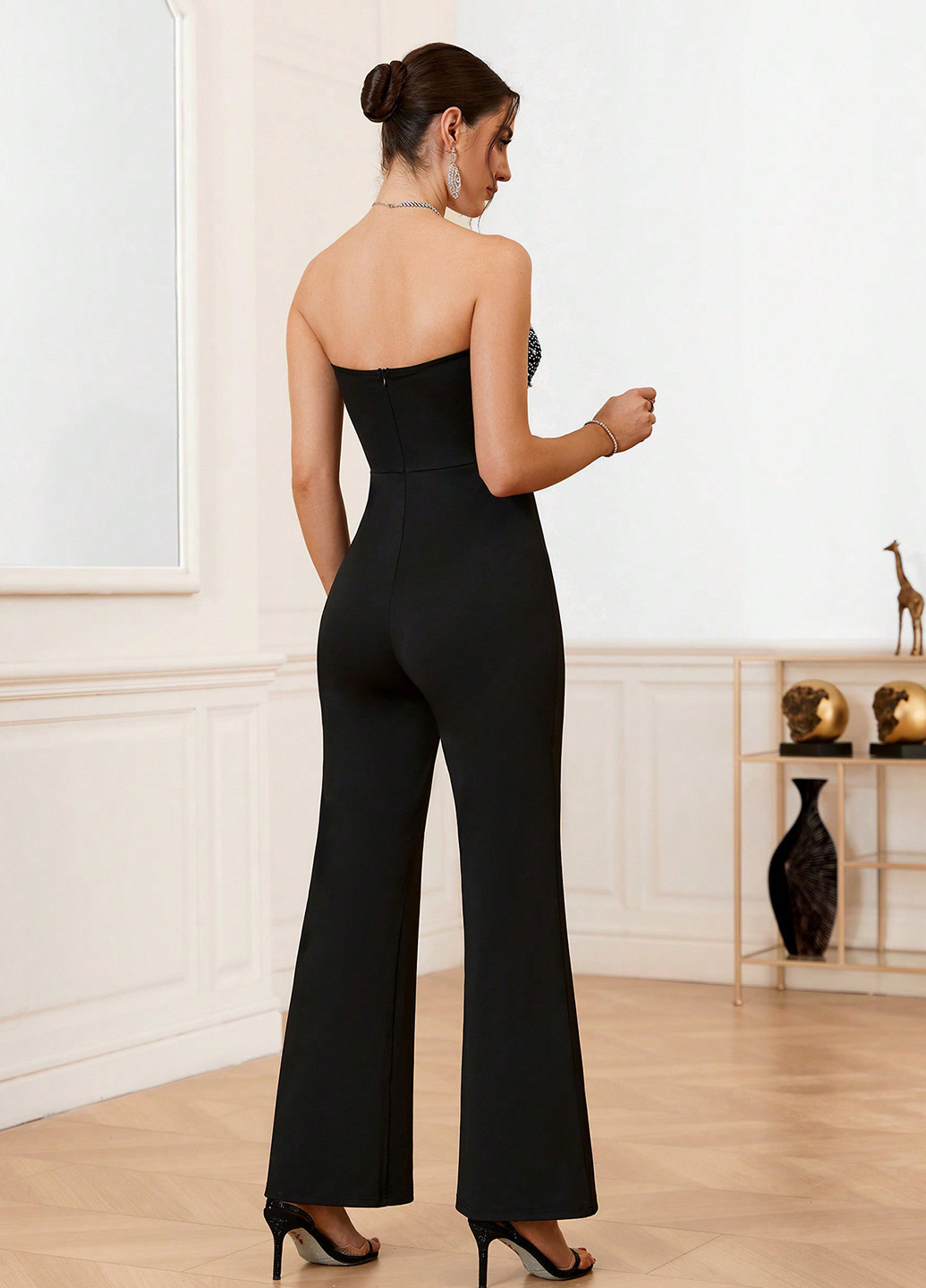 Комбинезон SHEIN комбинезон-брюки однотонный чёрный коктейльный полиэстер