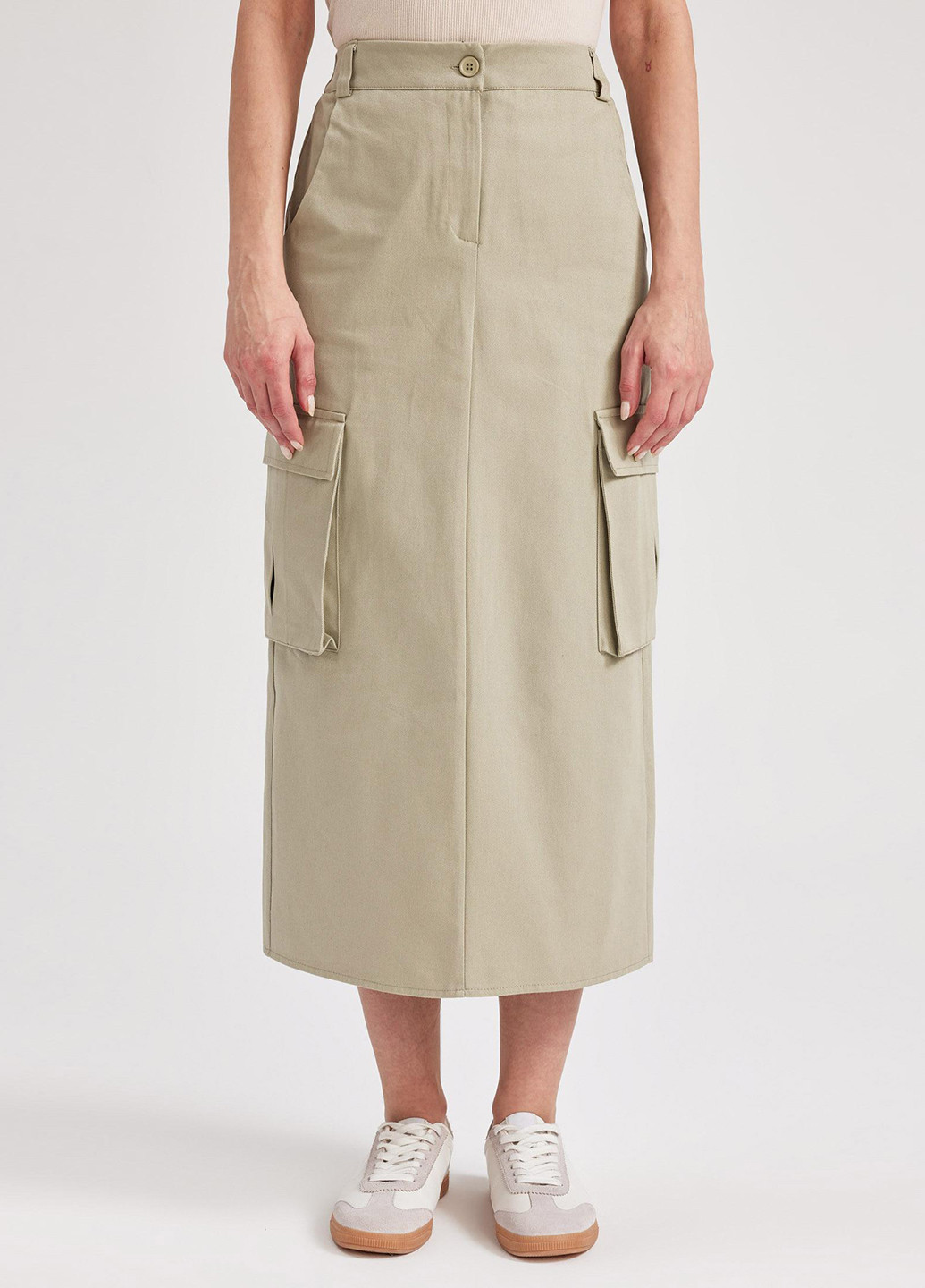 Оливковая (хаки) кэжуал однотонная юбка DeFacto