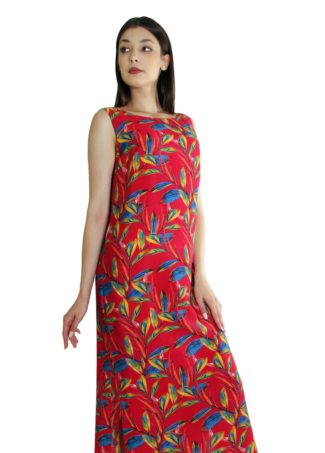 Червона кежуал рівна сукня зі штапелю з квітковим принтом . виробництво україна. Anna Dali з квітковим принтом