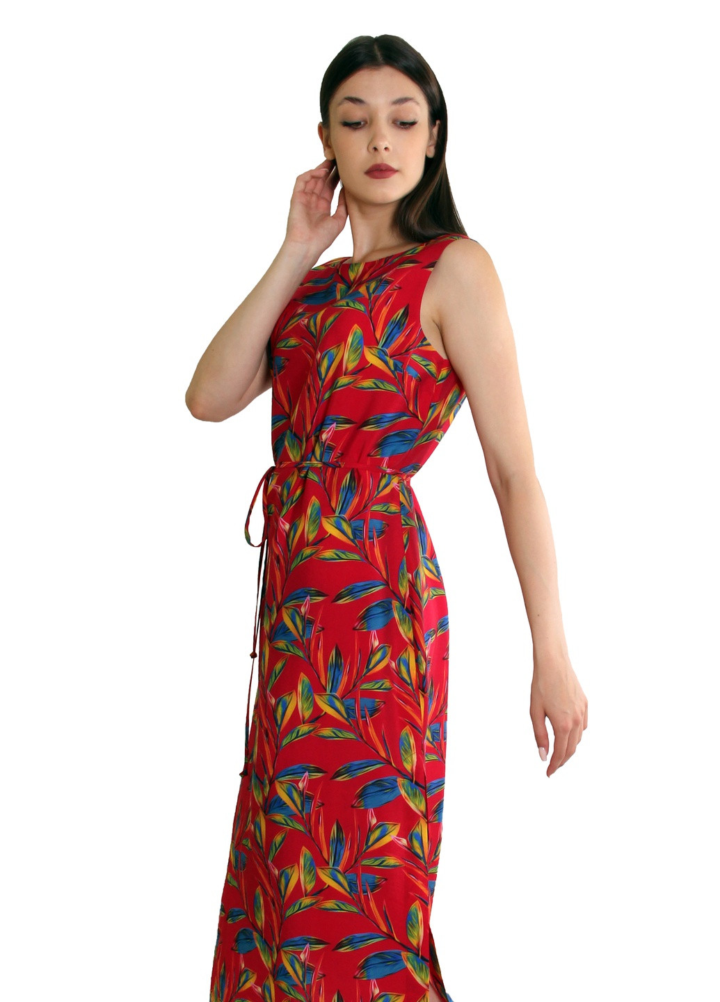 Червона кежуал рівна сукня зі штапелю з квітковим принтом . виробництво україна. Anna Dali з квітковим принтом