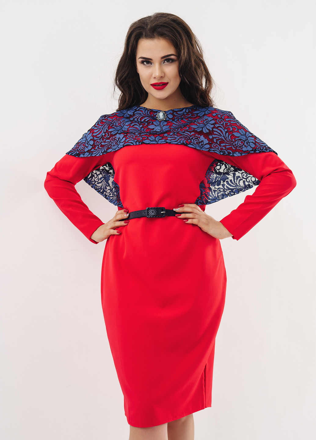 Красное коктейльное платье New Style фактурное