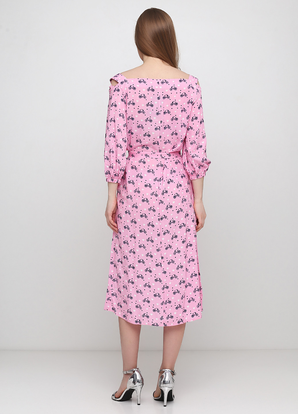 Розовое кэжуал платье с открытыми плечами ANVI с рисунком