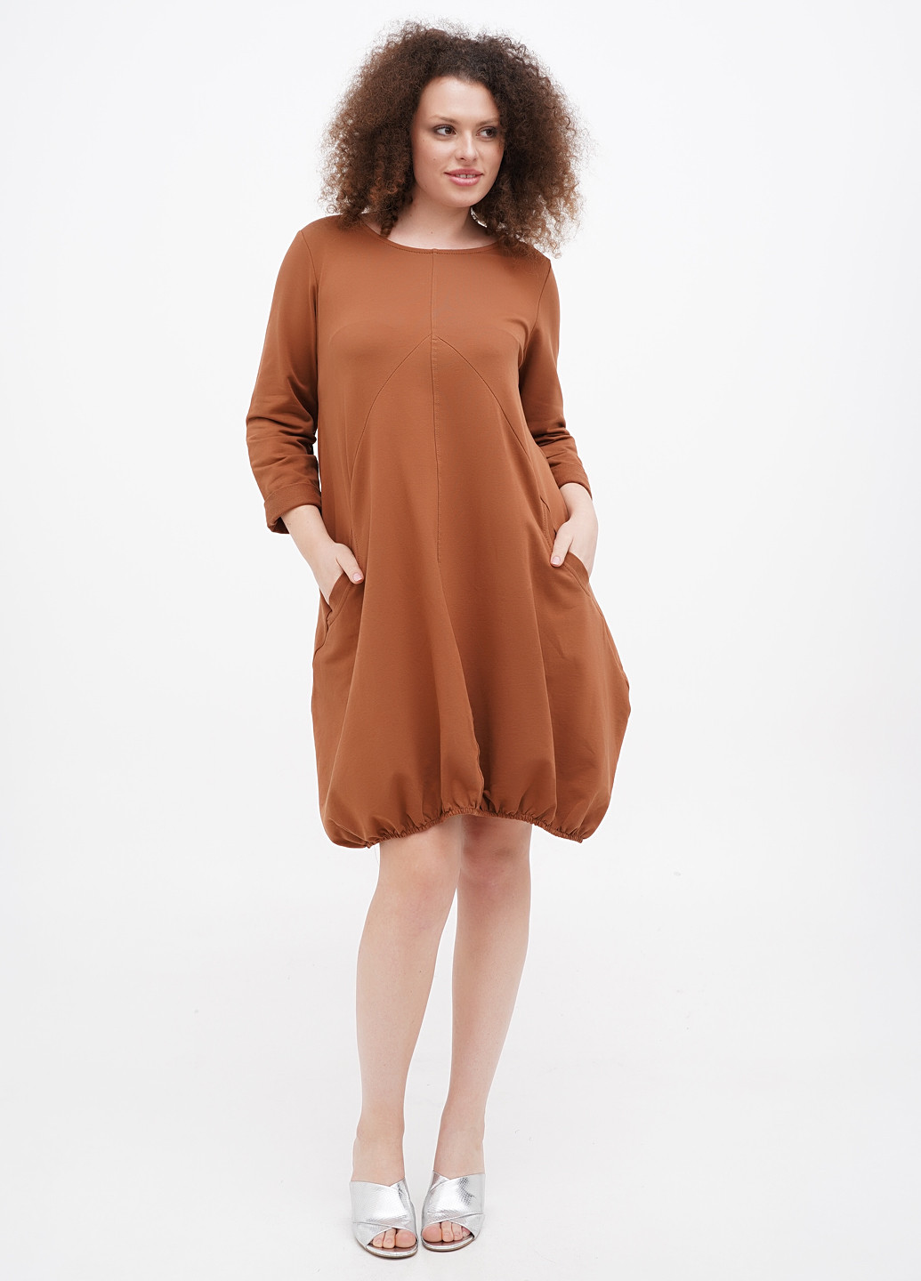 Коричневое кэжуал платье баллон Italy Moda однотонное