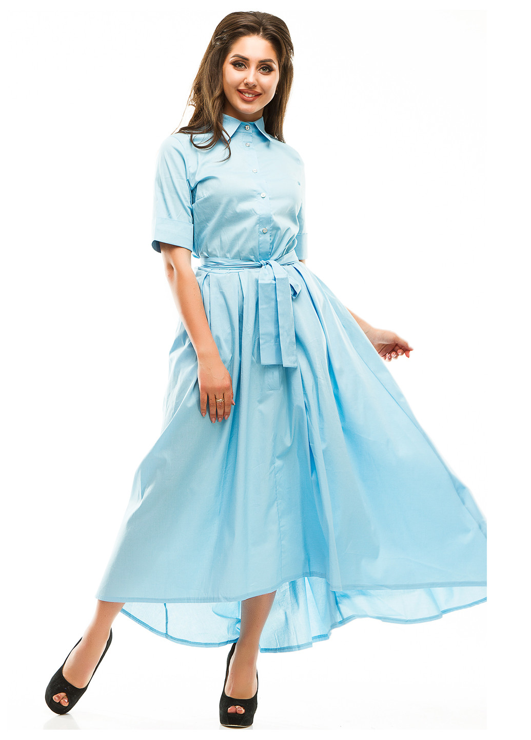 Голубое кэжуал платье Lady Style однотонное