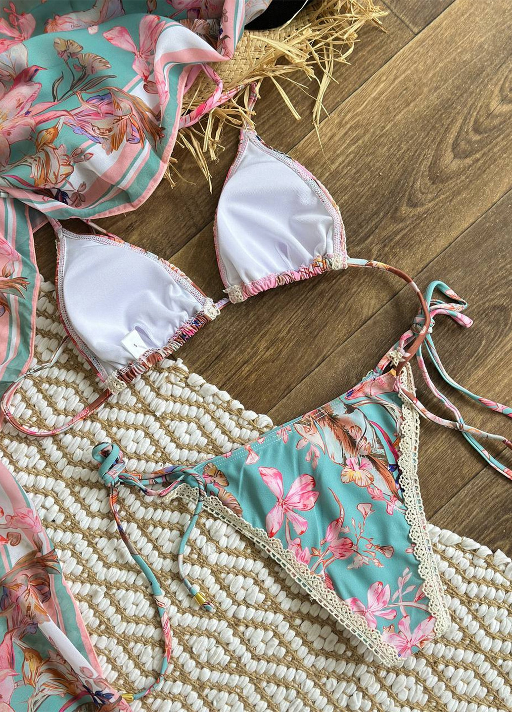 Комбінований літній пляжний комплект жіночий (купальник, парео) бікіні, роздільний NOVA VEGA