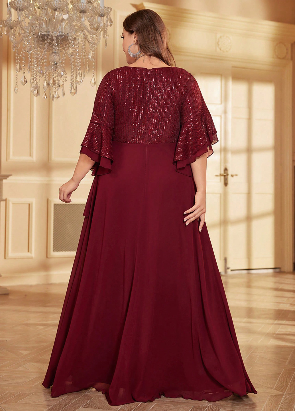 Бордова вечірня сукня на запах SHEIN однотонна