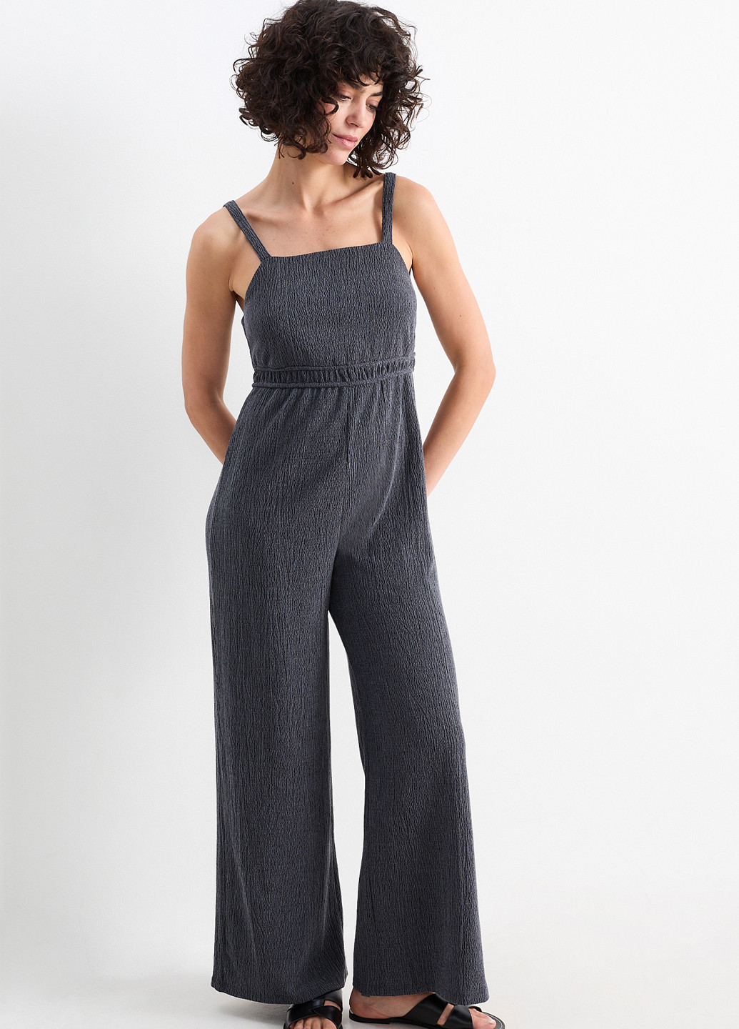 Комбинезон C&A комбинезон-брюки однотонный тёмно-серый кэжуал полиэстер