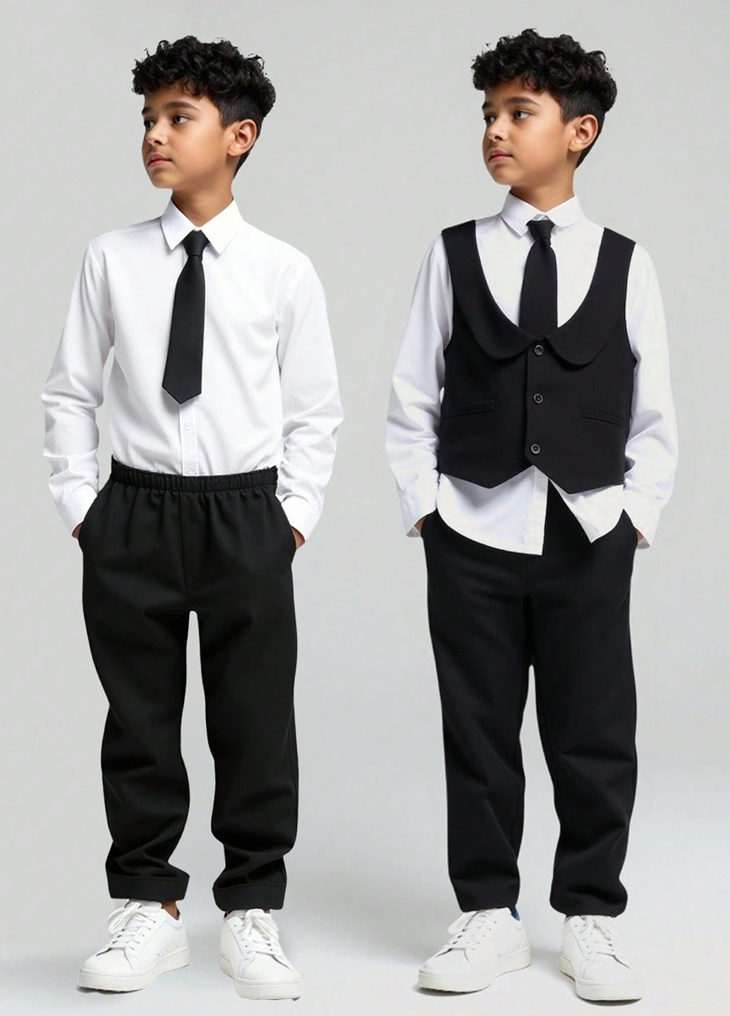 Черно-белый демисезонный костюм (рубашка, брюки, жилет) тройка SHEIN