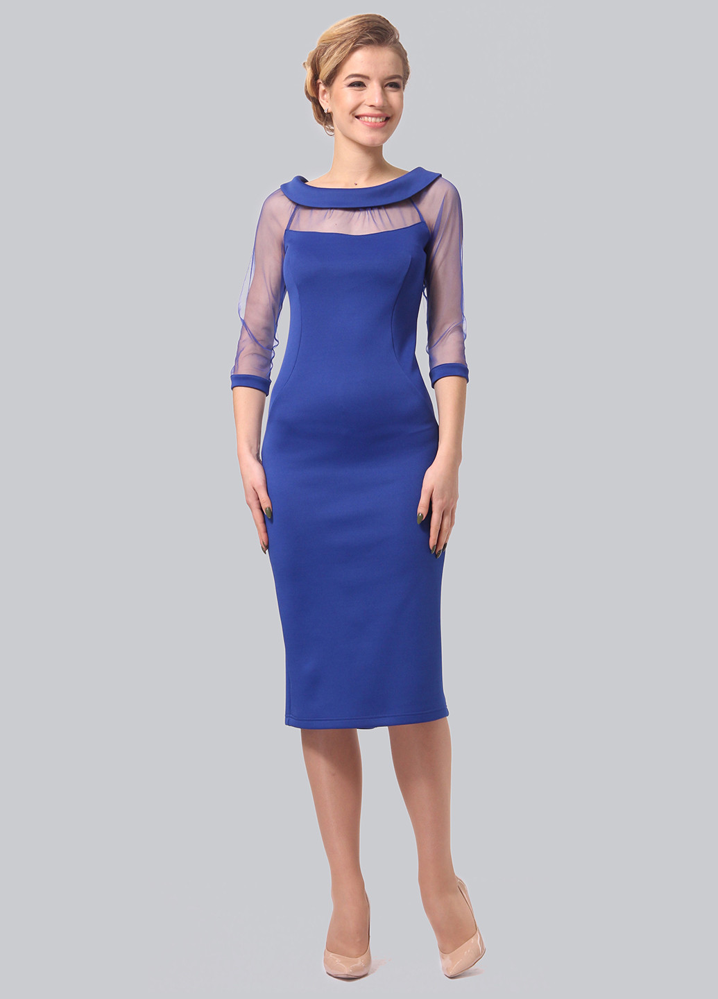 Синее деловое платье футляр Lila Kass однотонное