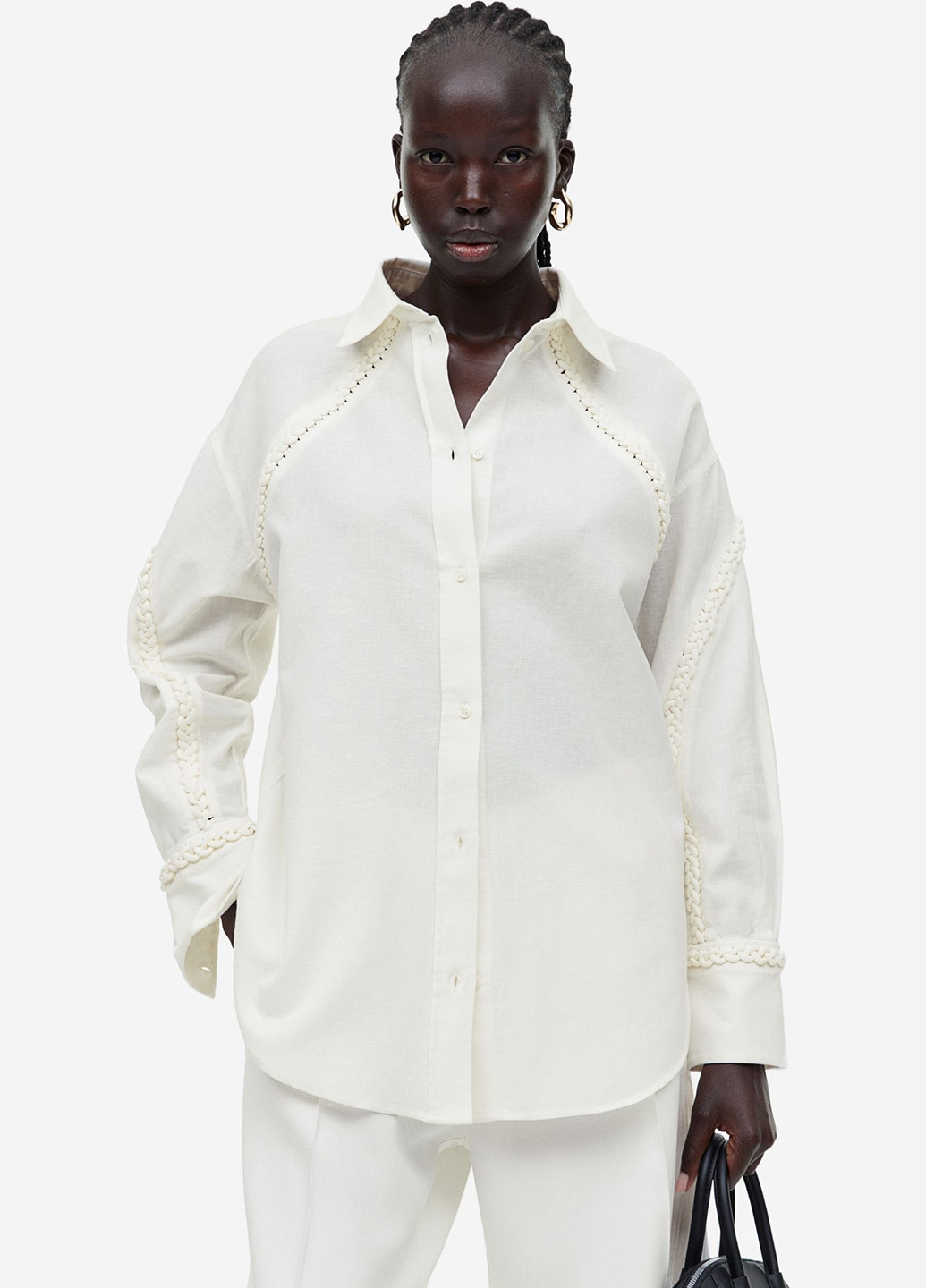 Айвори кэжуал рубашка однотонная H&M