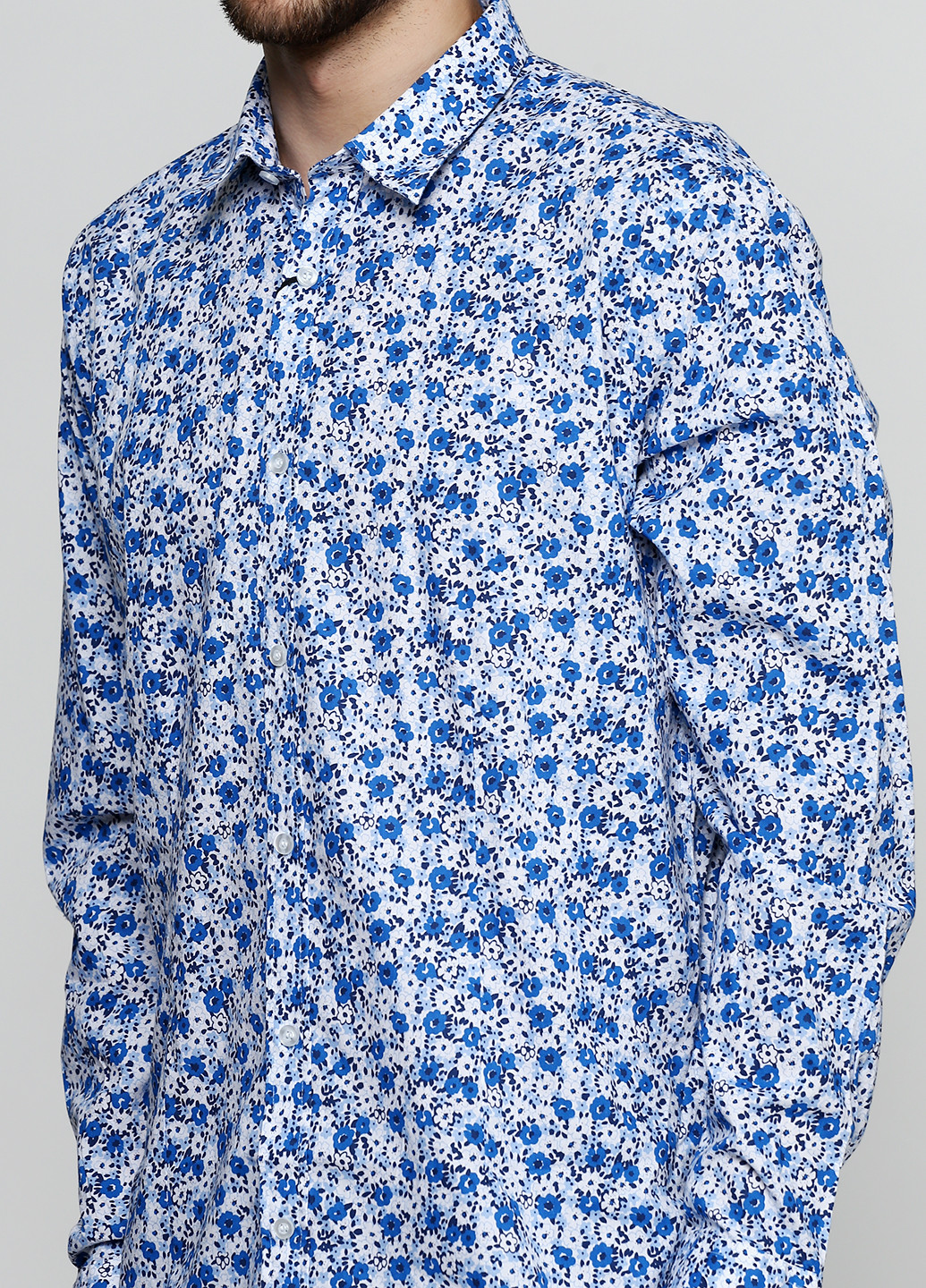 Синяя кэжуал рубашка с цветами Back to Black с длинным рукавом