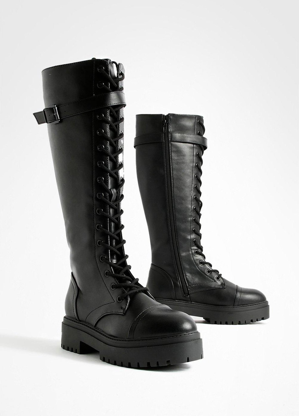 Осенние сапоги Boohoo с пряжкой, со шнуровкой