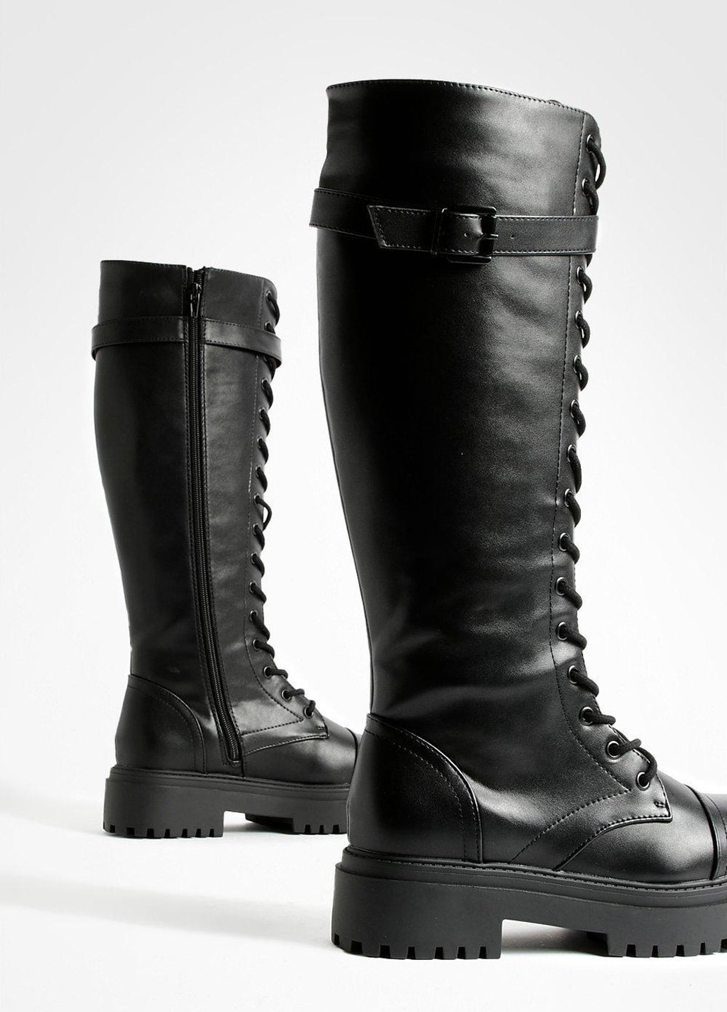 Осенние сапоги Boohoo с пряжкой, со шнуровкой