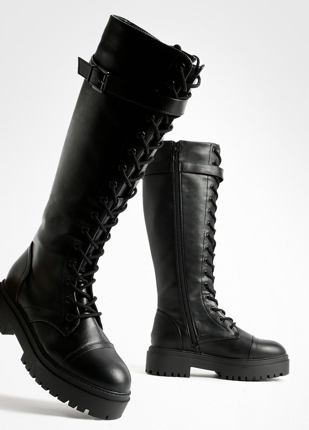 Осенние сапоги Boohoo с пряжкой, со шнуровкой