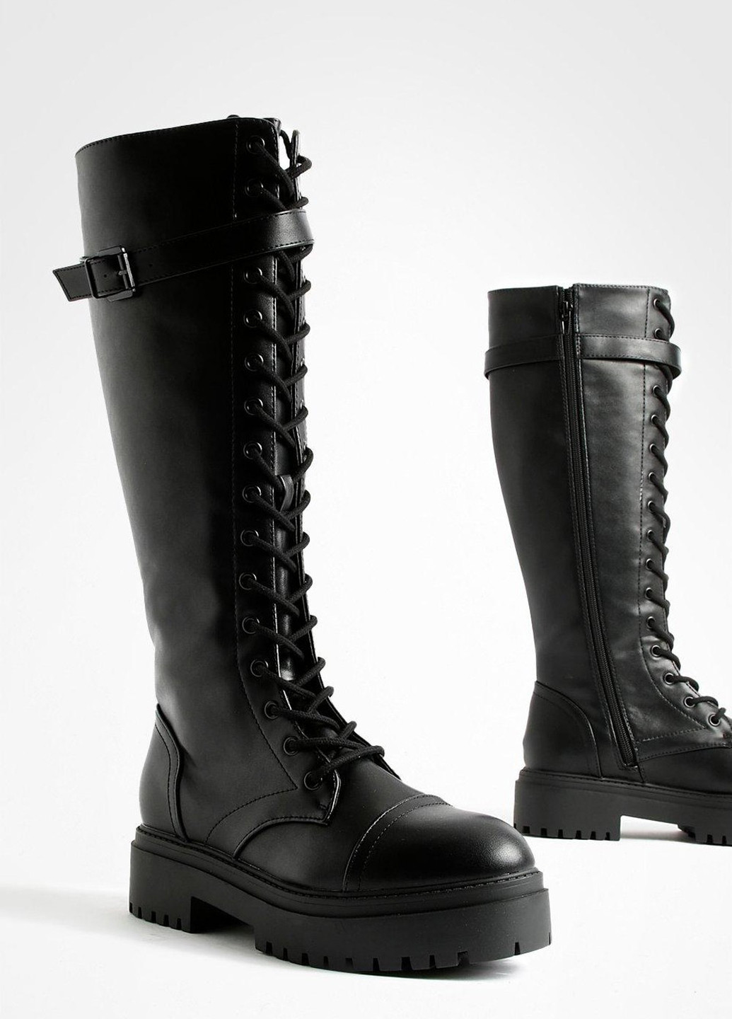 Осенние сапоги Boohoo с пряжкой, со шнуровкой