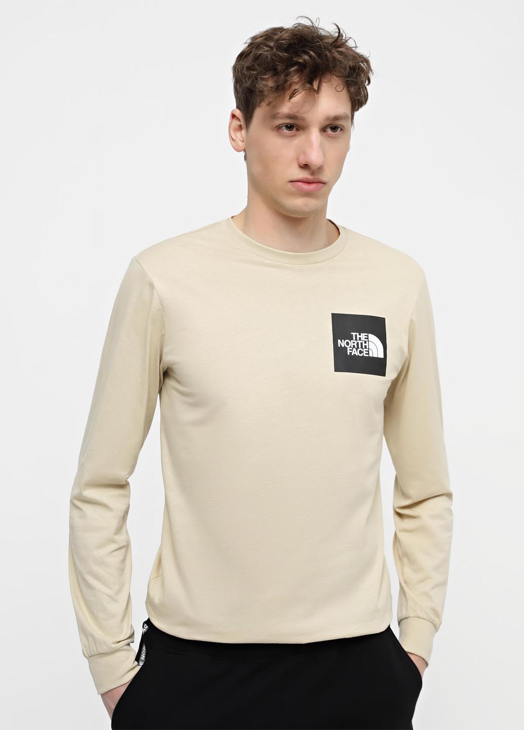 Лонгслів The North Face логотип бежевий кежуали бавовна