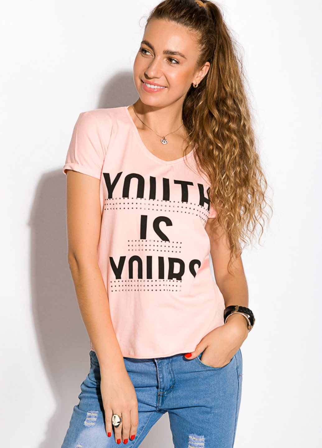 Светло-розовая летняя футболка Time of Style