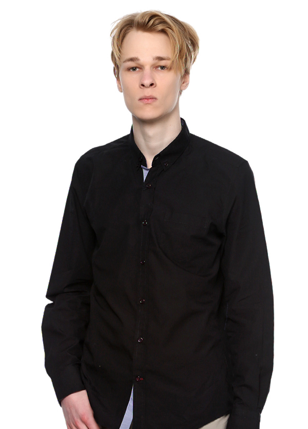 Черная кэжуал рубашка однотонная Яavin с длинным рукавом