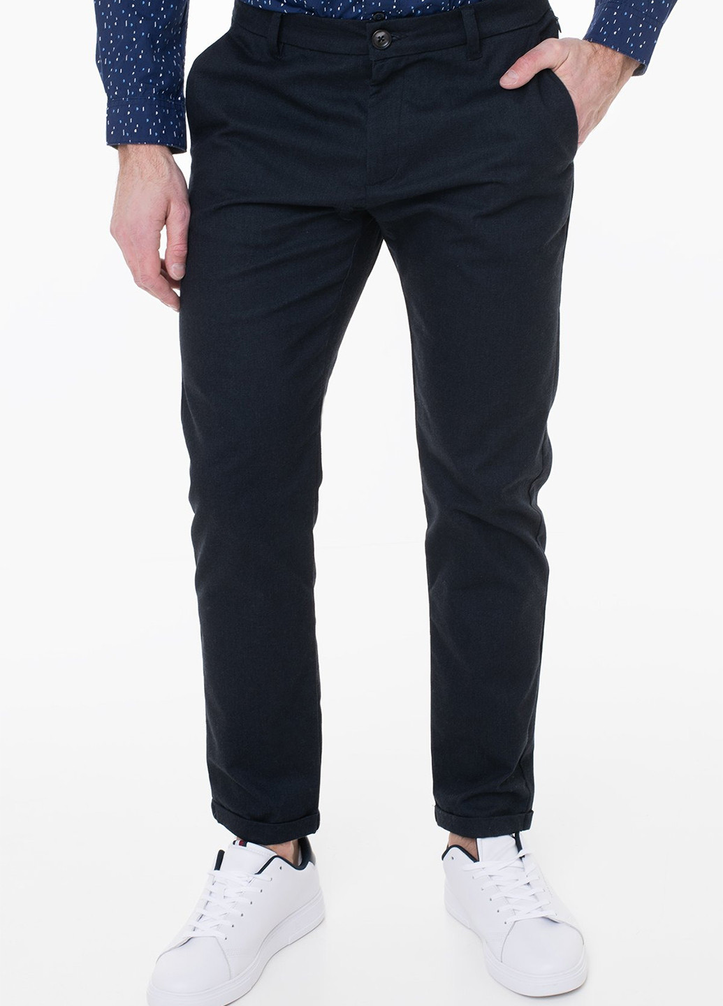Темно-синие кэжуал демисезонные классические, прямые брюки Tom Tailor