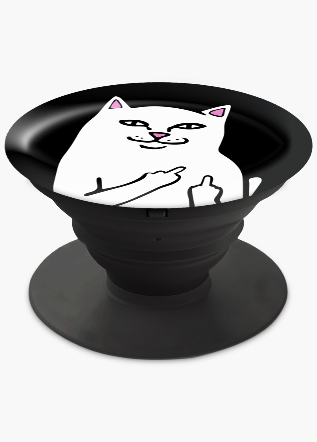 Попсокет (Popsockets) держатель для смартфона мем Белый Кот с пальцем (meme Cat Middle finger) (8754-2851) Черный MobiPrint (221548605)