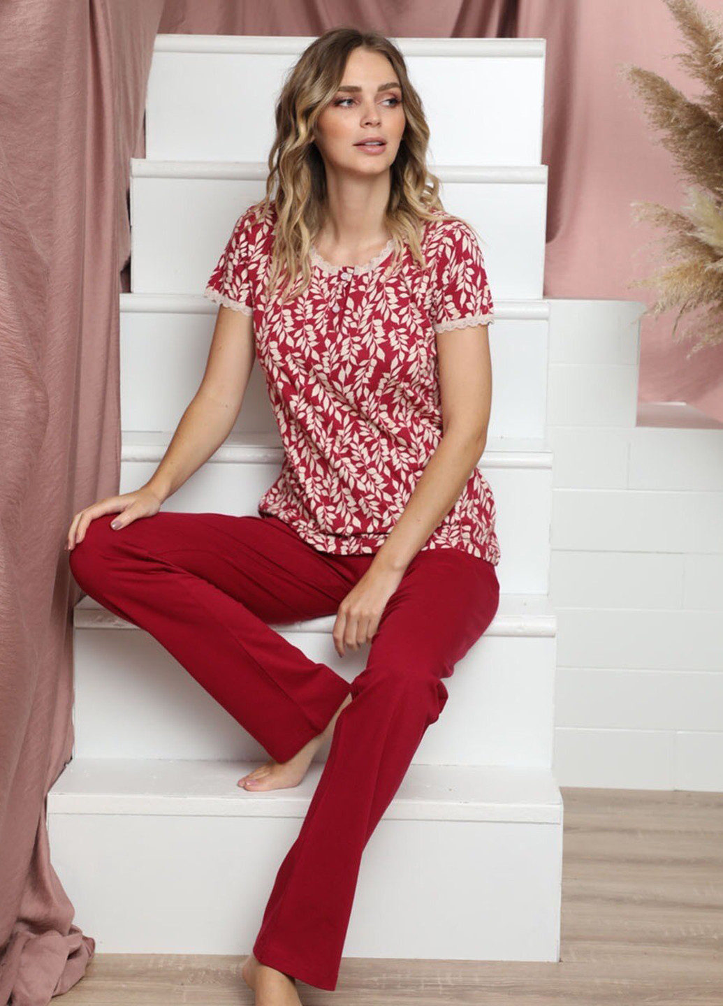Красная всесезон пижама (футболка, брюки) футболка + брюки Sexen