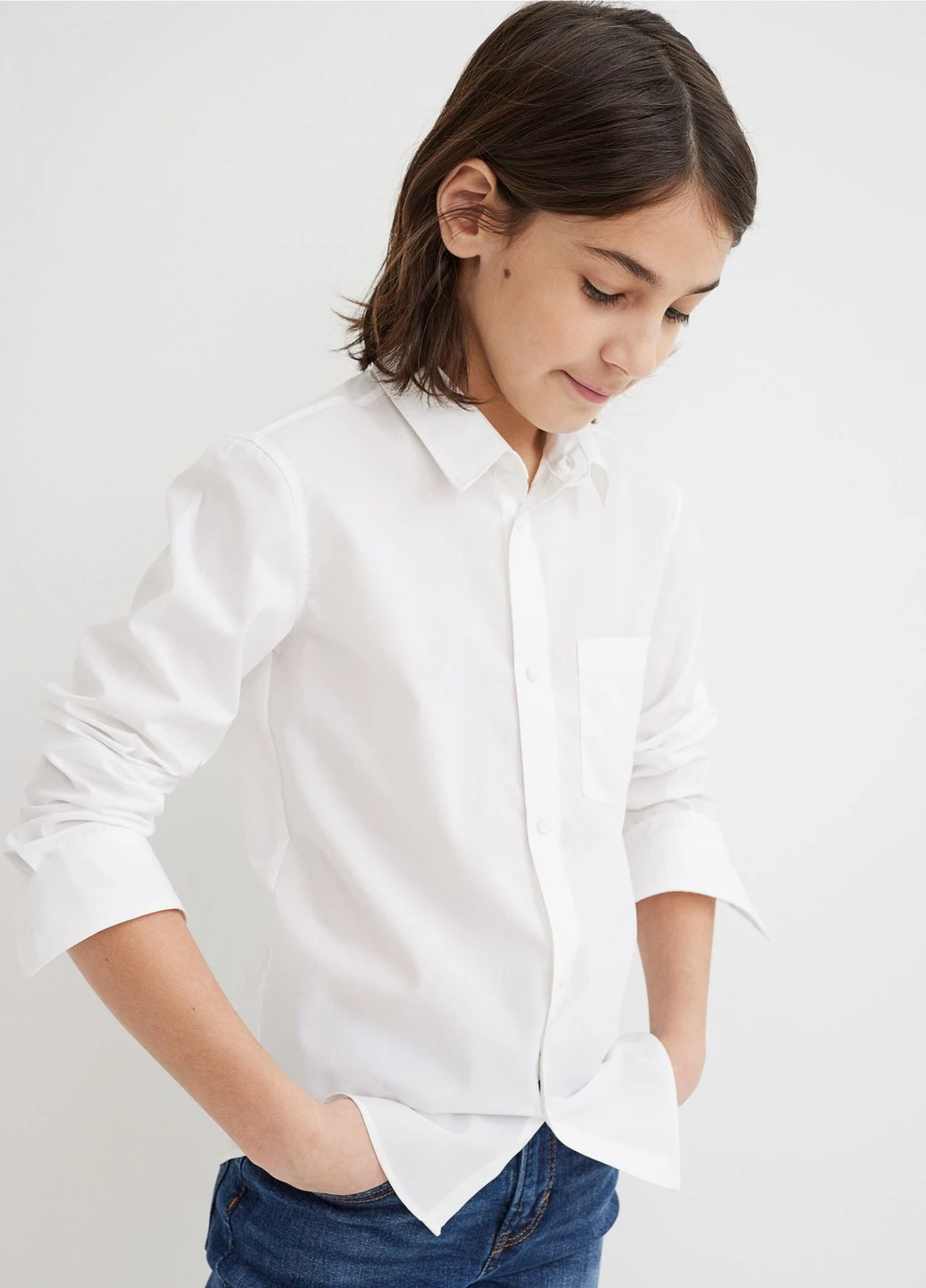Молочная классическая рубашка H&M