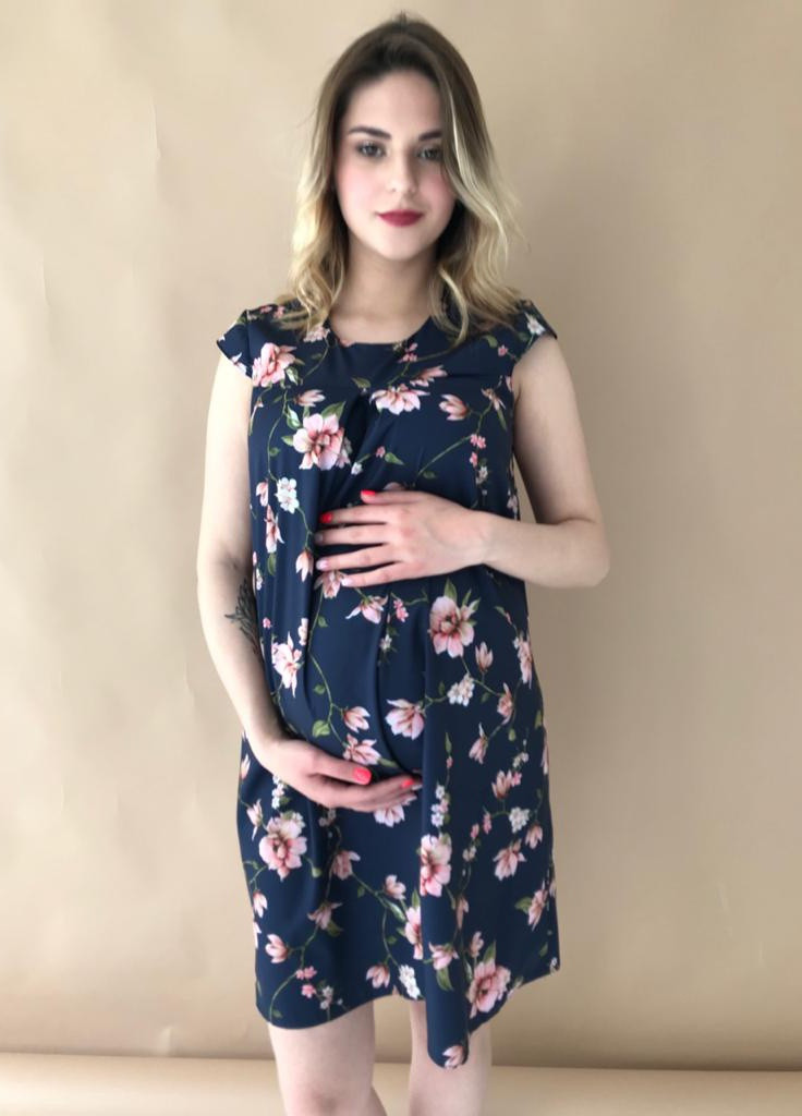Темно-синее кэжуал темно-синее платье для беременных украшенное цветами PreMom с цветочным принтом