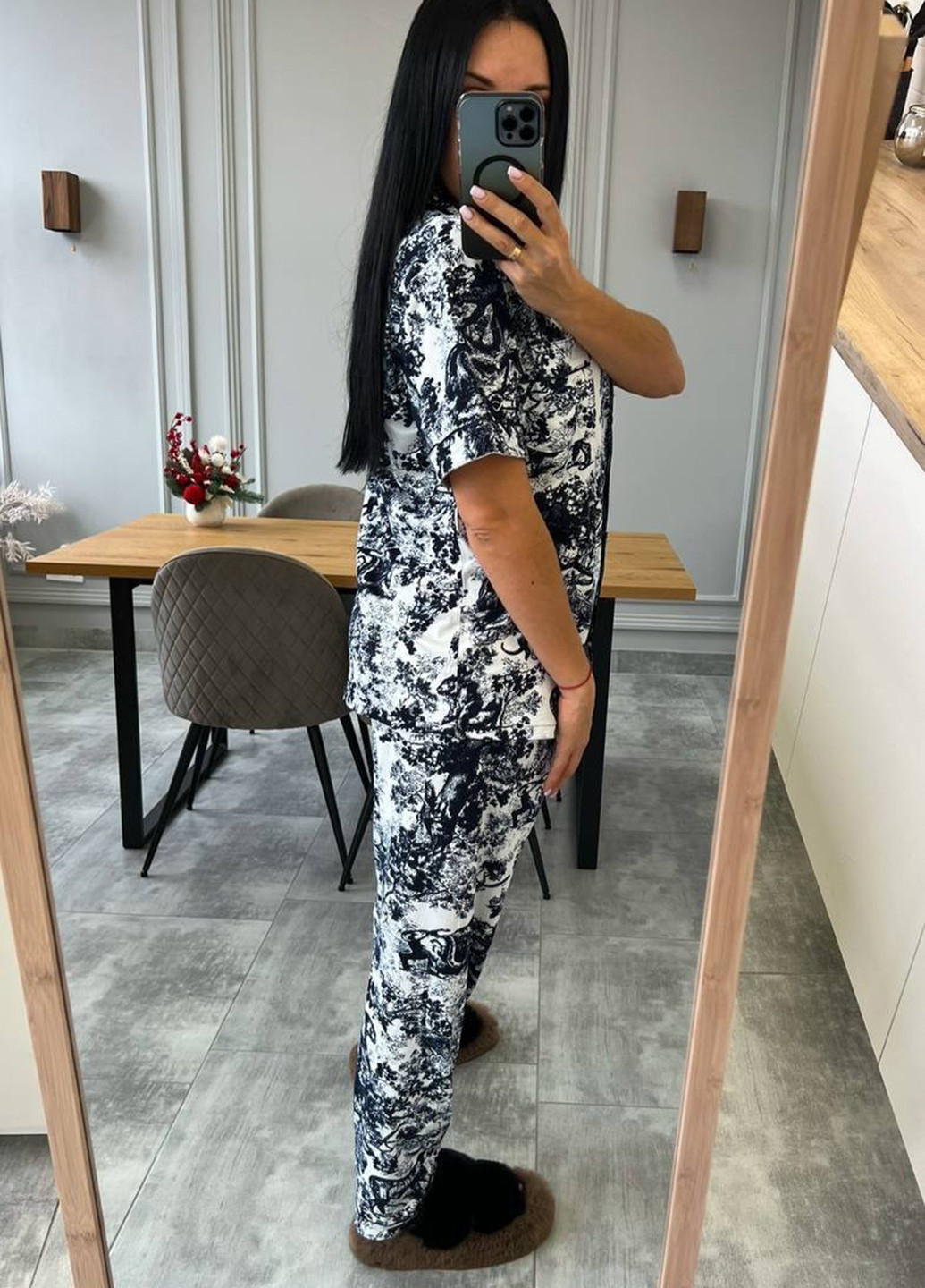 Черно-белая всесезон пижама (рубашка, шорты, брюки) рубашка + шорты + брюки No Brand