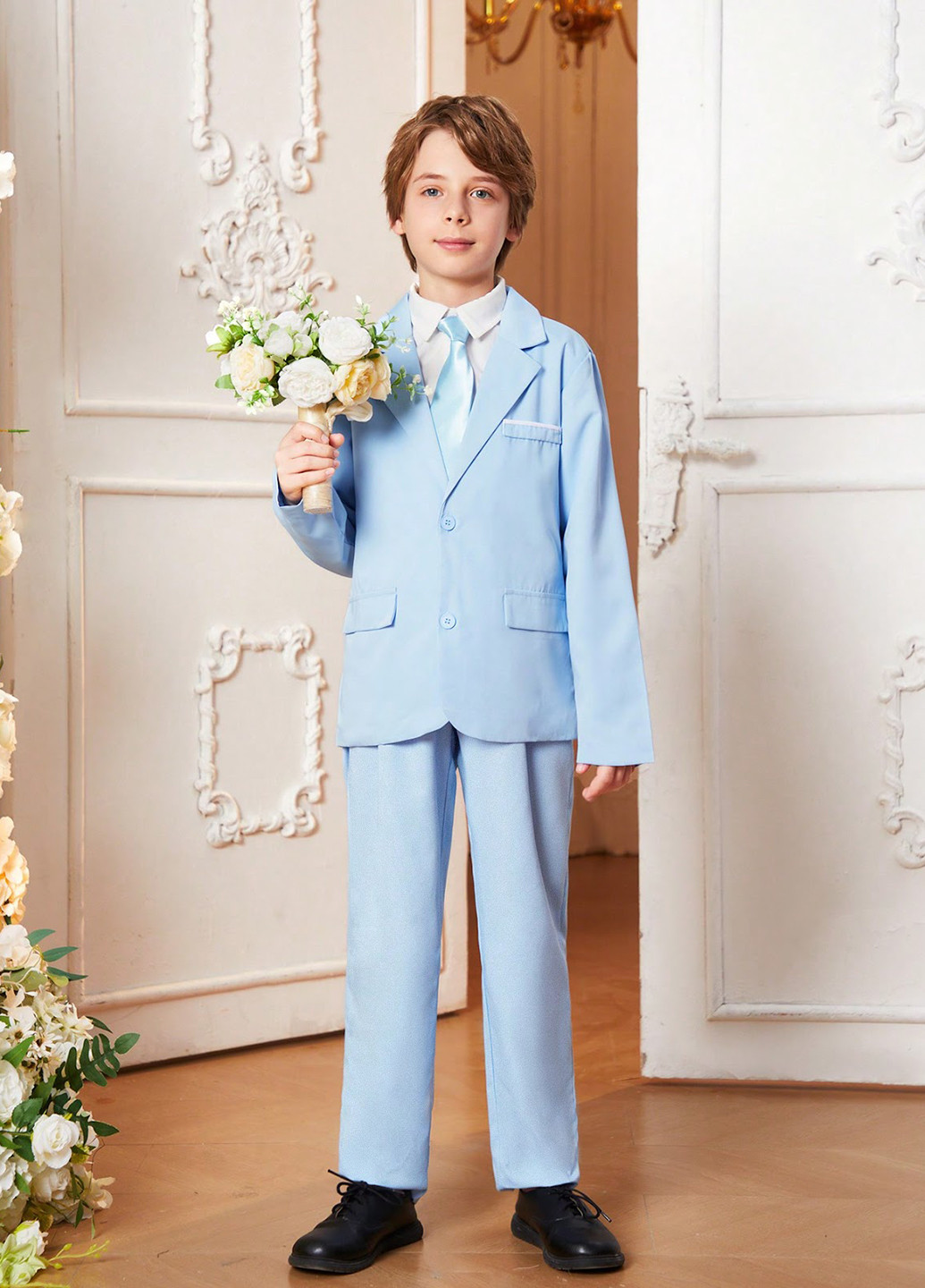 Голубой демисезонный костюм (пиджак, брюки) брючный SHEIN