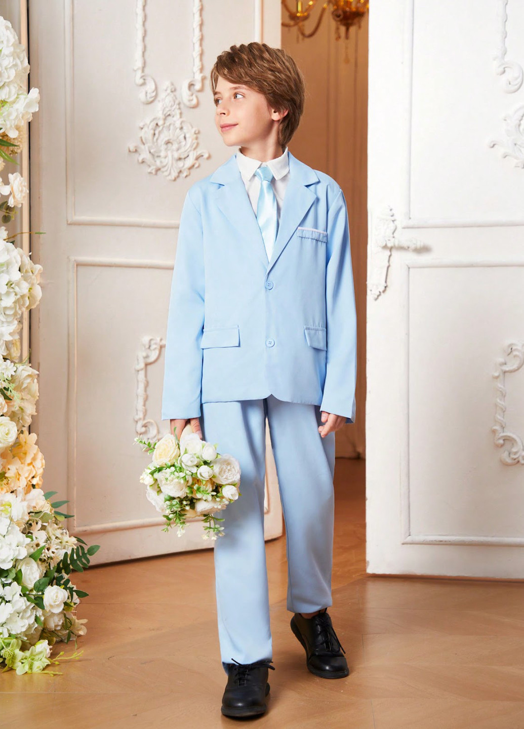 Голубой демисезонный костюм (пиджак, брюки) брючный SHEIN