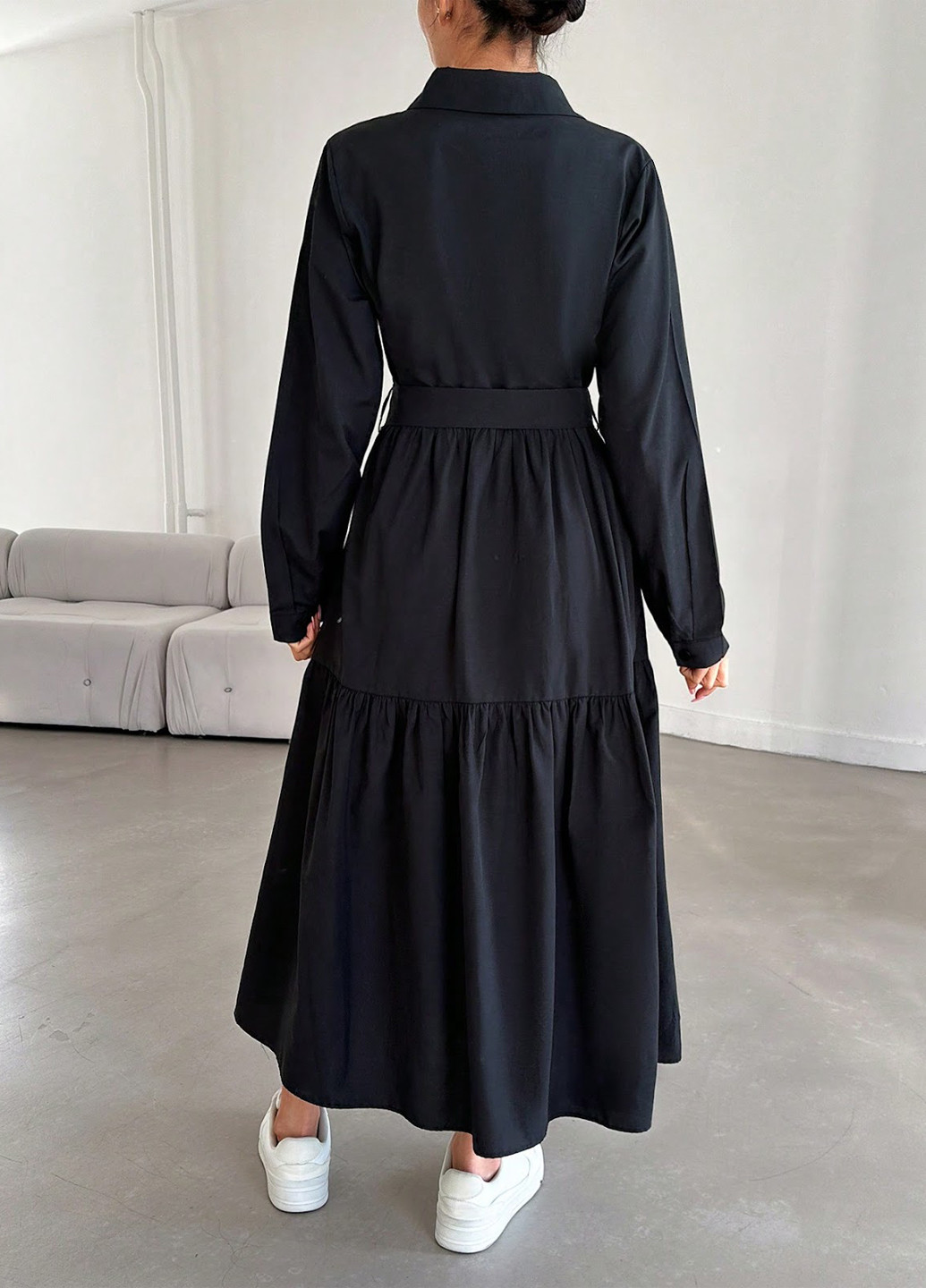 Черное кэжуал платье рубашка SHEIN однотонное