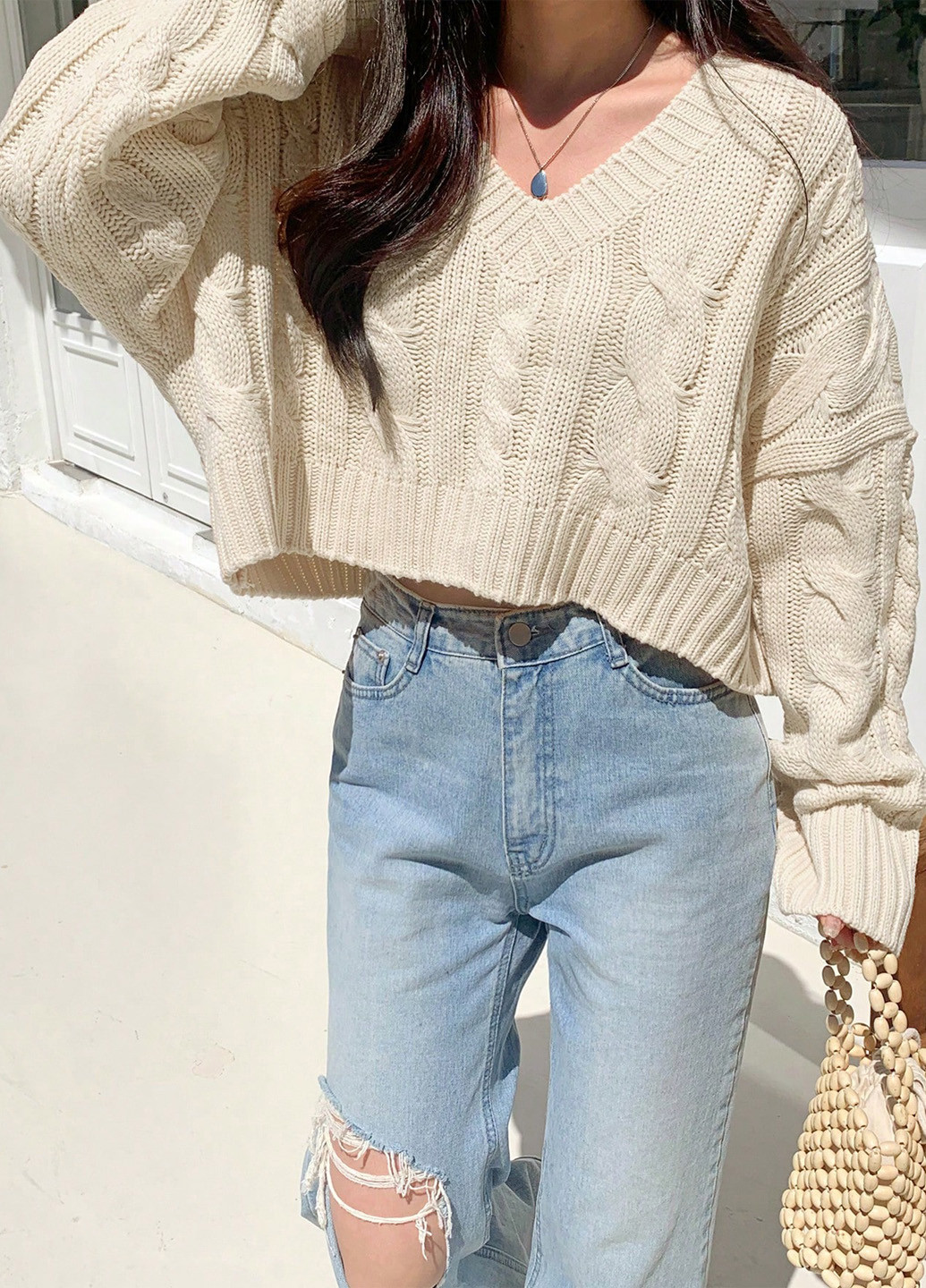 Кремовий демісезонний пуловер пуловер SHEIN