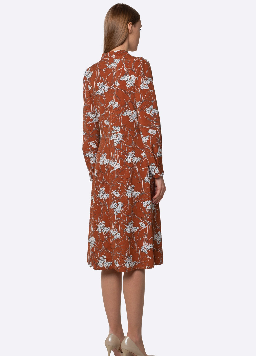 Коричневое кэжуал платье Cat Orange с цветочным принтом
