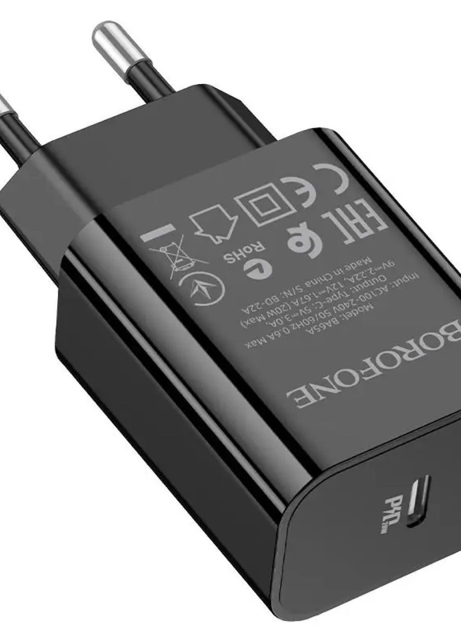 Мережевий зарядний пристрій BA65A USB Type C 3A 20W Чорний Borofone (255916031)