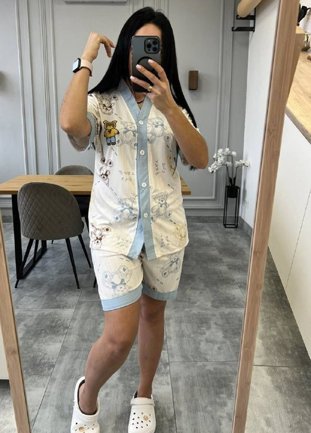 Молочная всесезон пижама (рубашка, шорты) рубашка + шорты Fashion