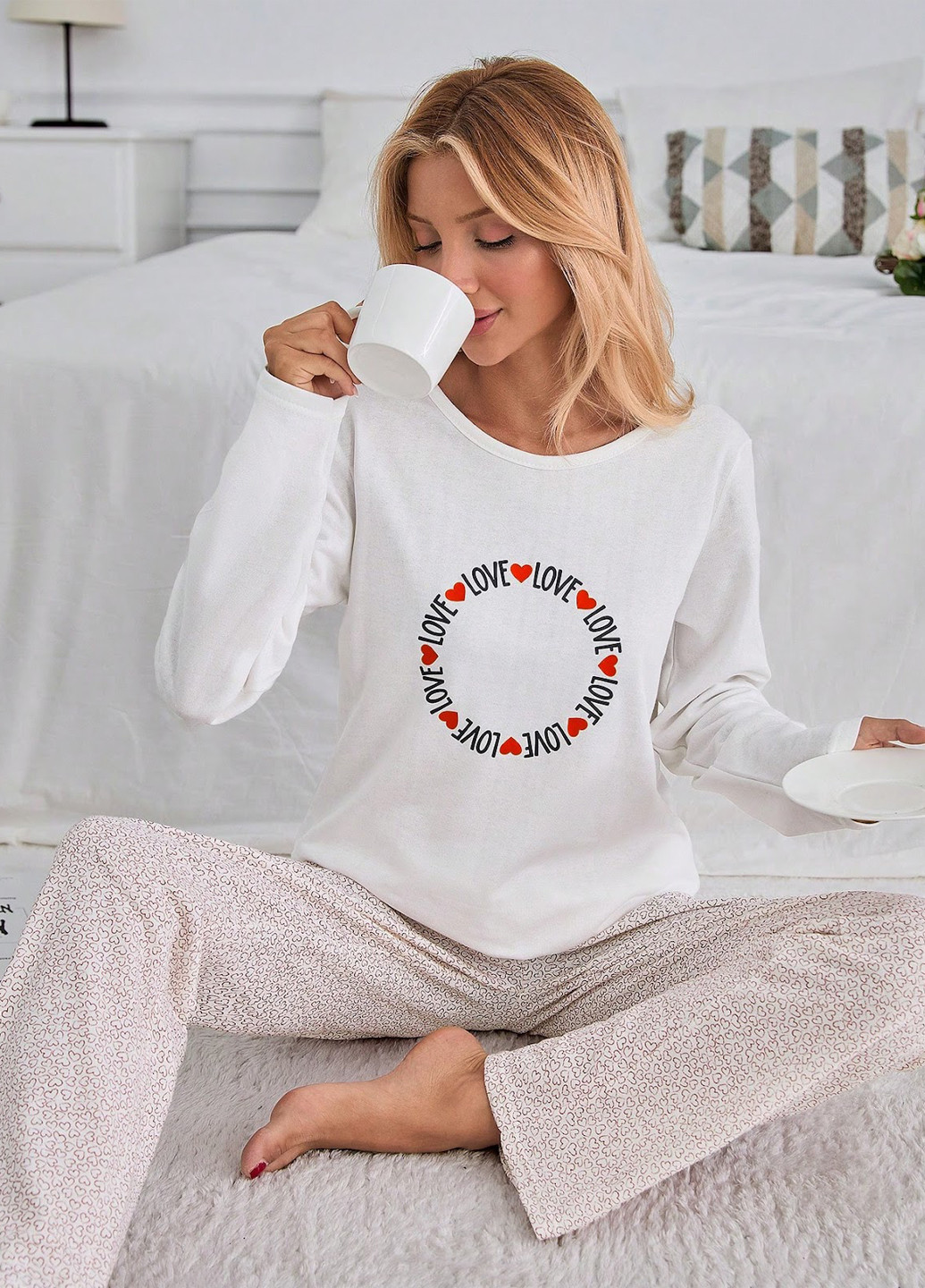 Белая всесезон пижама (лонгслив, брюки) лонгслив + брюки SHEIN