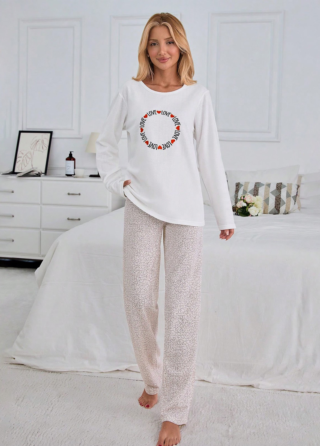 Белая всесезон пижама (лонгслив, брюки) лонгслив + брюки SHEIN