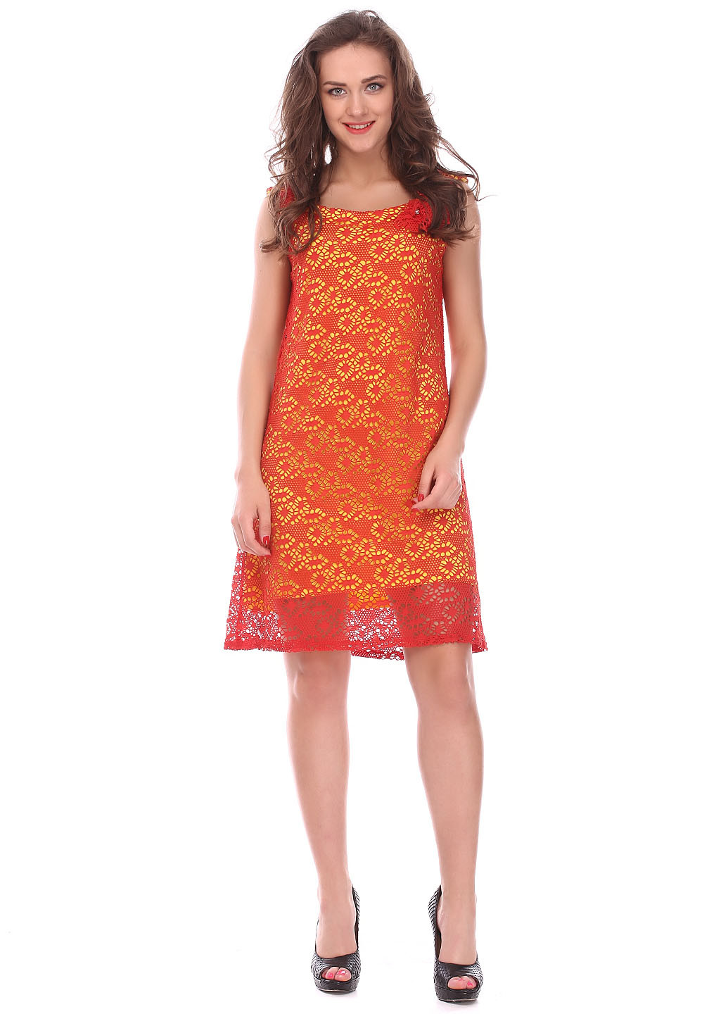 Оранжево-красное кэжуал платье Ut фактурное