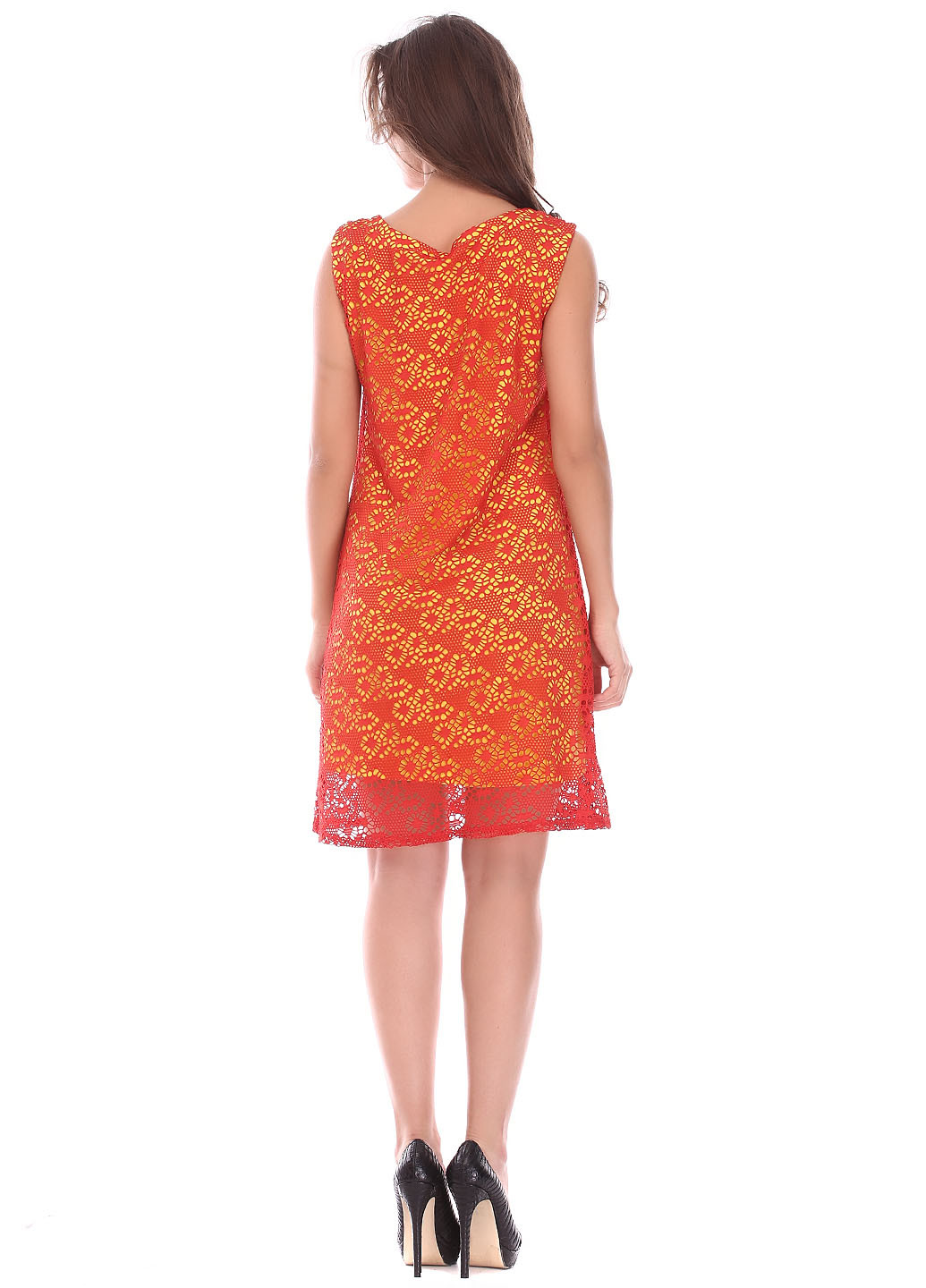 Оранжево-красное кэжуал платье Ut фактурное