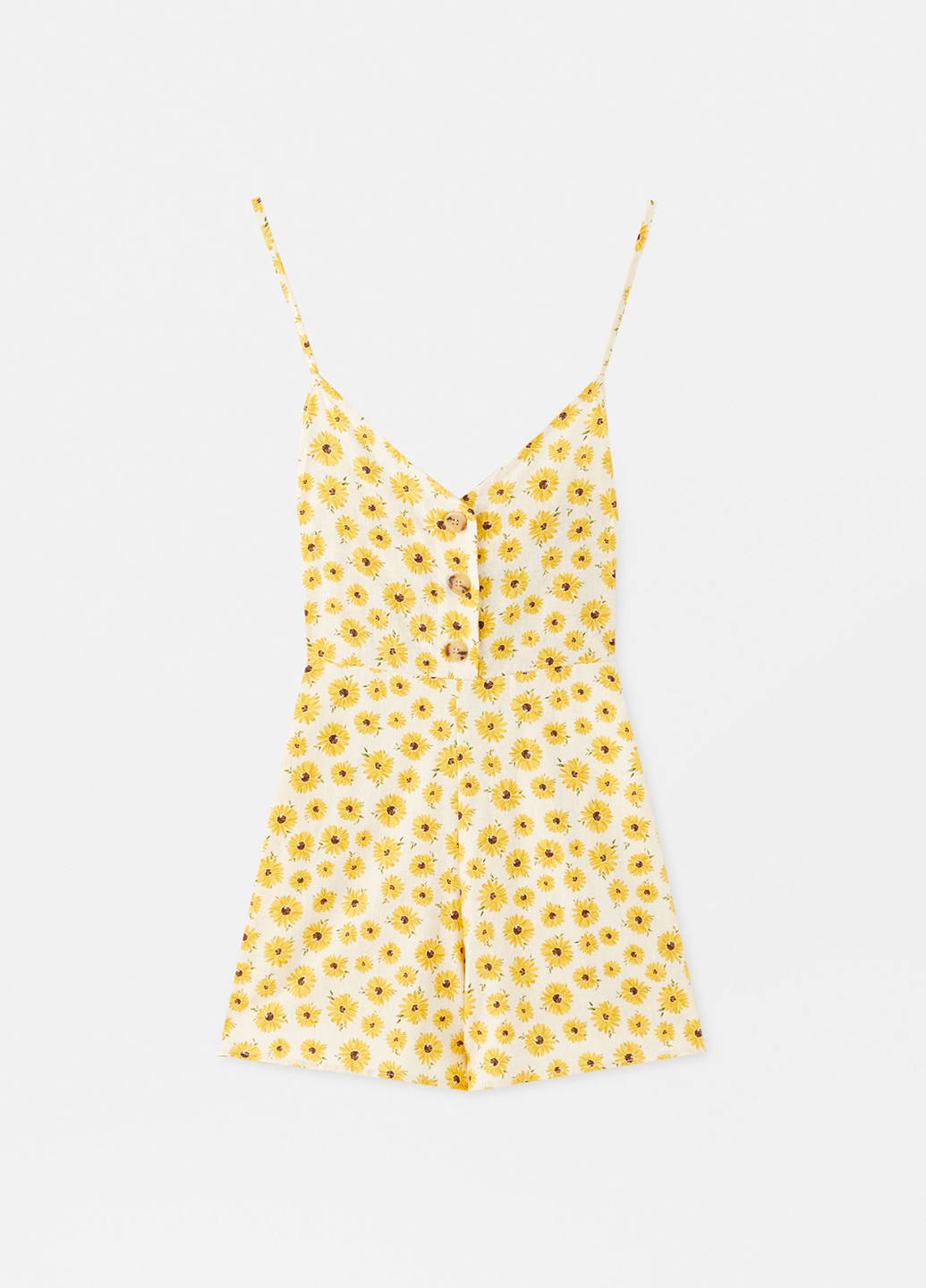 Комбинезон Pull & Bear комбинезон-шорты цветочный светло-жёлтый кэжуал трикотаж, полиэстер, хлопок