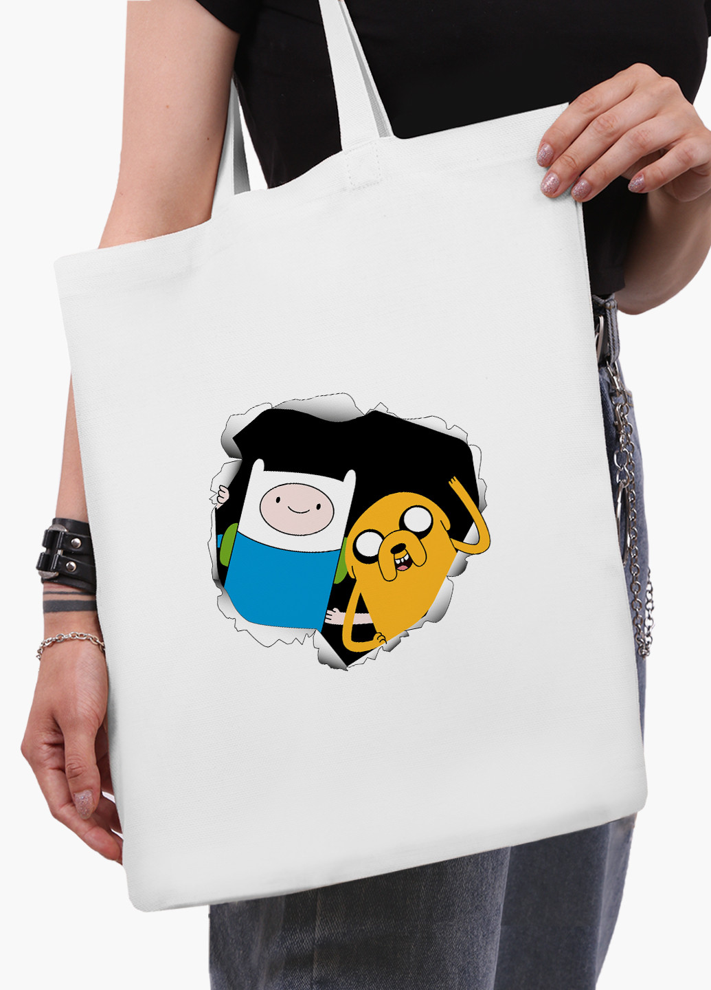 Еко сумка шоппер біла Фінн і Джейк пес Час Пригод (Adventure Time) (9227-1581-WT-2) екосумка шопер 41*35 см MobiPrint (219111082)