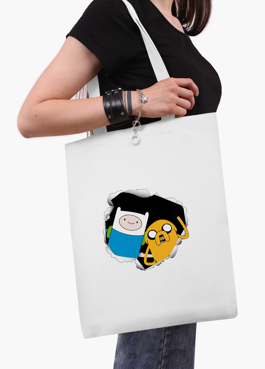 Эко сумка шоппер белая Финн и Джейк пес Время Приключений (Adventure Time) (9227-1581-WT-2) экосумка шопер 41*35 см MobiPrint (219111082)
