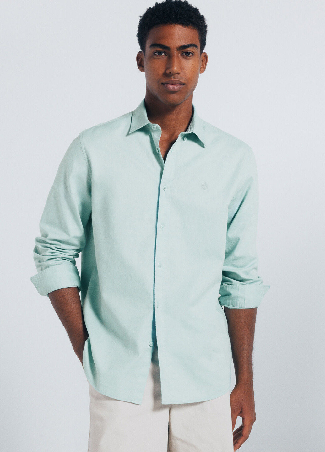 Светло-зеленая классическая, кэжуал рубашка однотонная Springfield