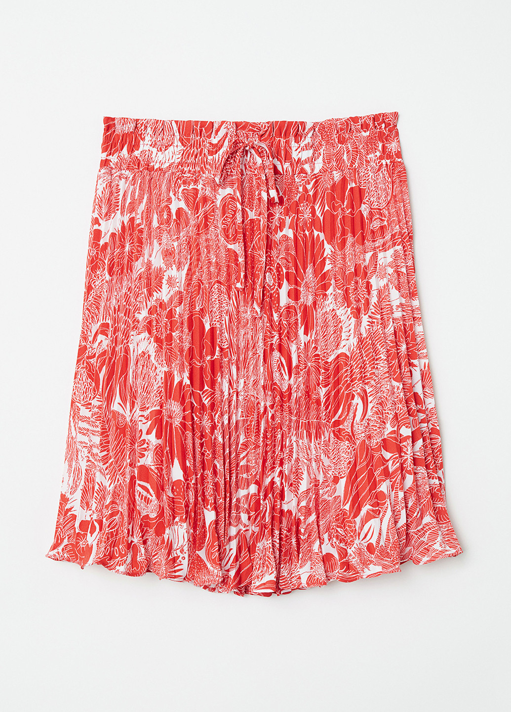 Красная кэжуал цветочной расцветки юбка H&M плиссе, клешированная-солнце